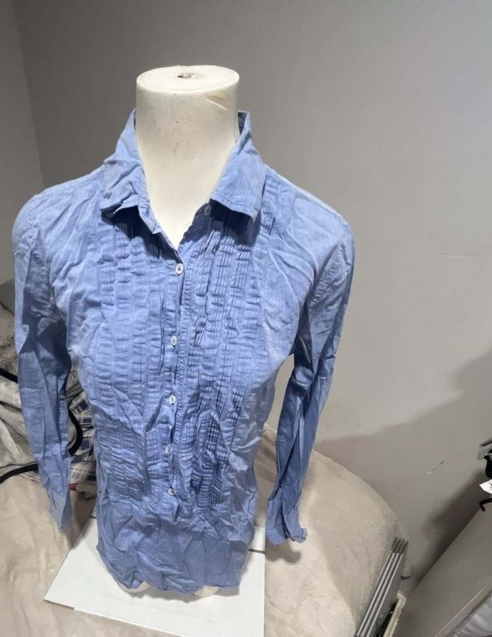 J.Crew Pleated Button-Down Shirt Size S Blue Long Sleeve Top